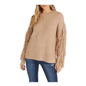 Vici Fringe Sleeve Sweater Size XS Taupe Beige Neutral Crewneck Oversized